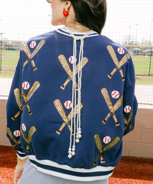 Queen of Sparkle Navy Scattered Baseball Bat Sweatshirt