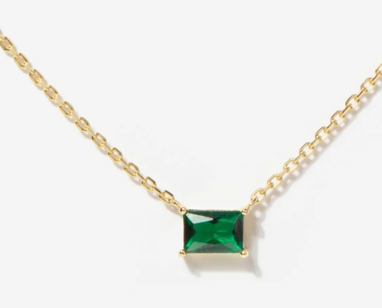 Horizontal Baguette Necklace | Emerald (May)