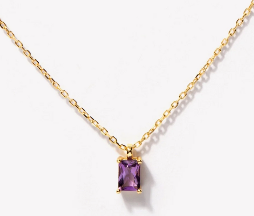 Dainty Baguette Necklace | Amethyst (February)