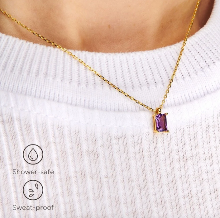 Dainty Baguette Necklace | Amethyst (February)
