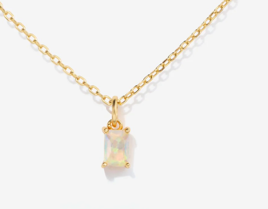Dainty Baguette Necklace | Opal (October)