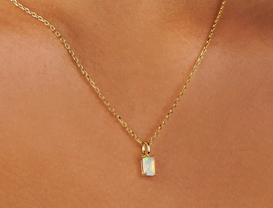 Dainty Baguette Necklace | Opal (October)