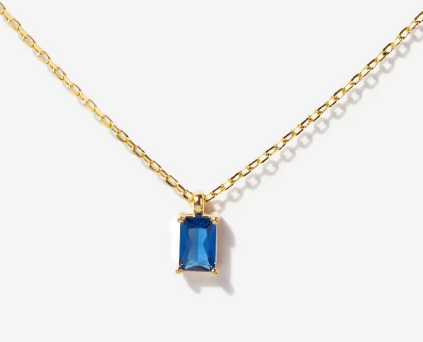 Dainty Baguette Necklace | Sapphire (September)