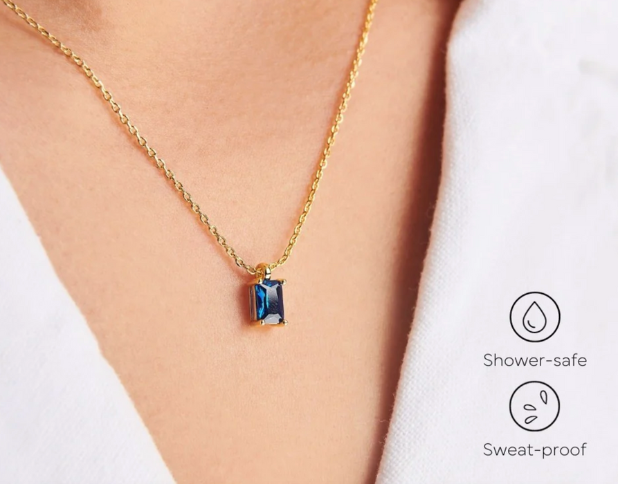 Dainty Baguette Necklace | Sapphire (September)
