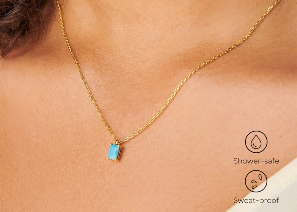 Dainty Baguette Necklace | Turquoise (December)