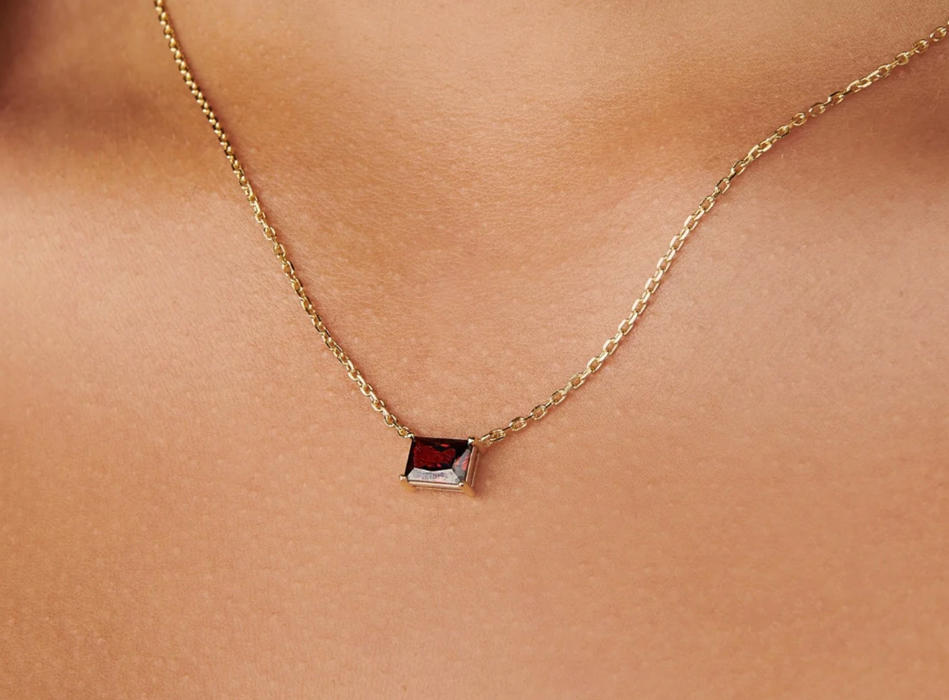 Horizontal Baguette Necklace | Garnet (January)
