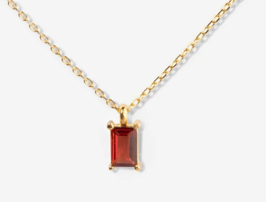 Dainty Baguette Necklace | Garnet (January)
