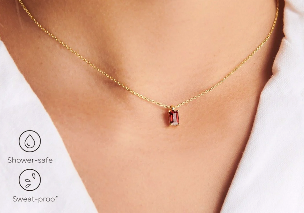Dainty Baguette Necklace | Garnet (January)