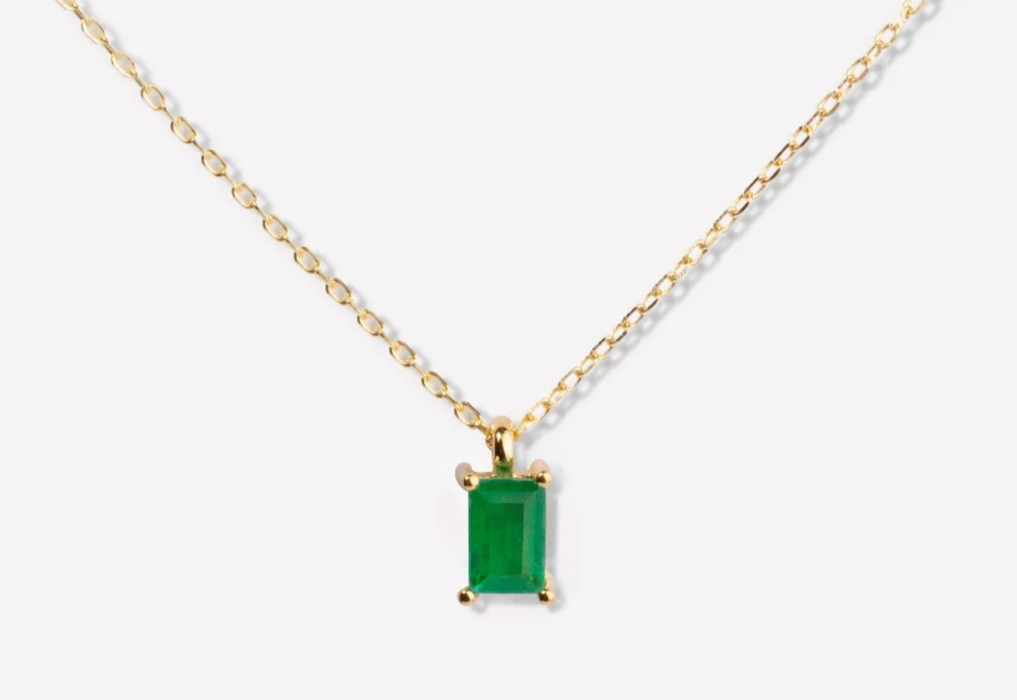 Dainty Baguette Necklace | Emerald (May)