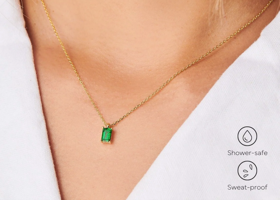 Dainty Baguette Necklace | Emerald (May)
