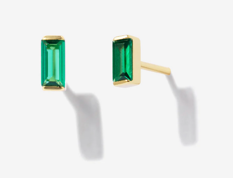 Emerald Baguette Studs