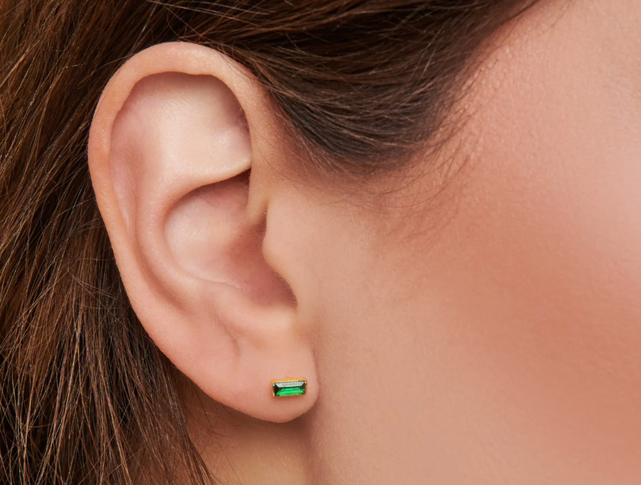 Emerald Baguette Studs