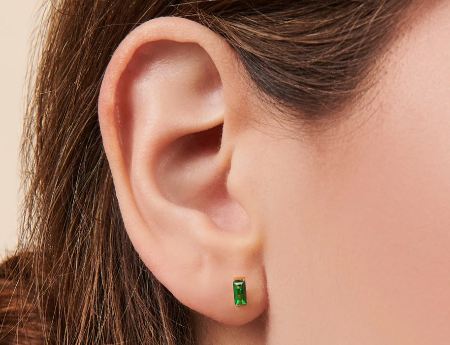 Emerald Baguette Studs