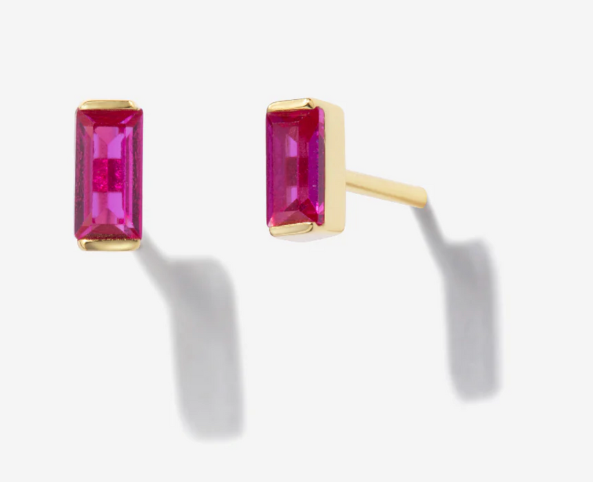 Ruby Baguette Studs