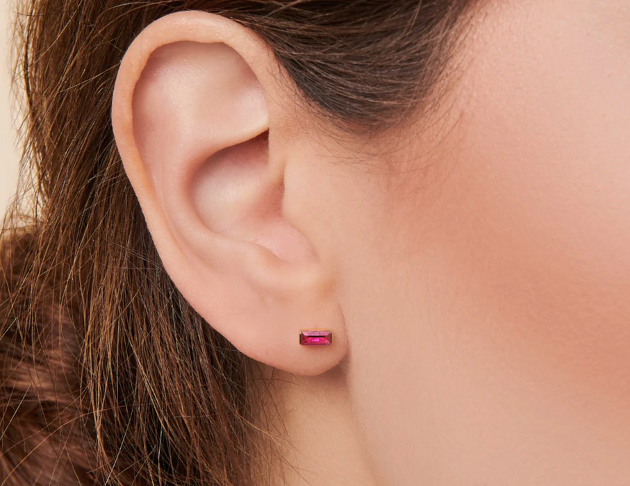 Ruby Baguette Studs