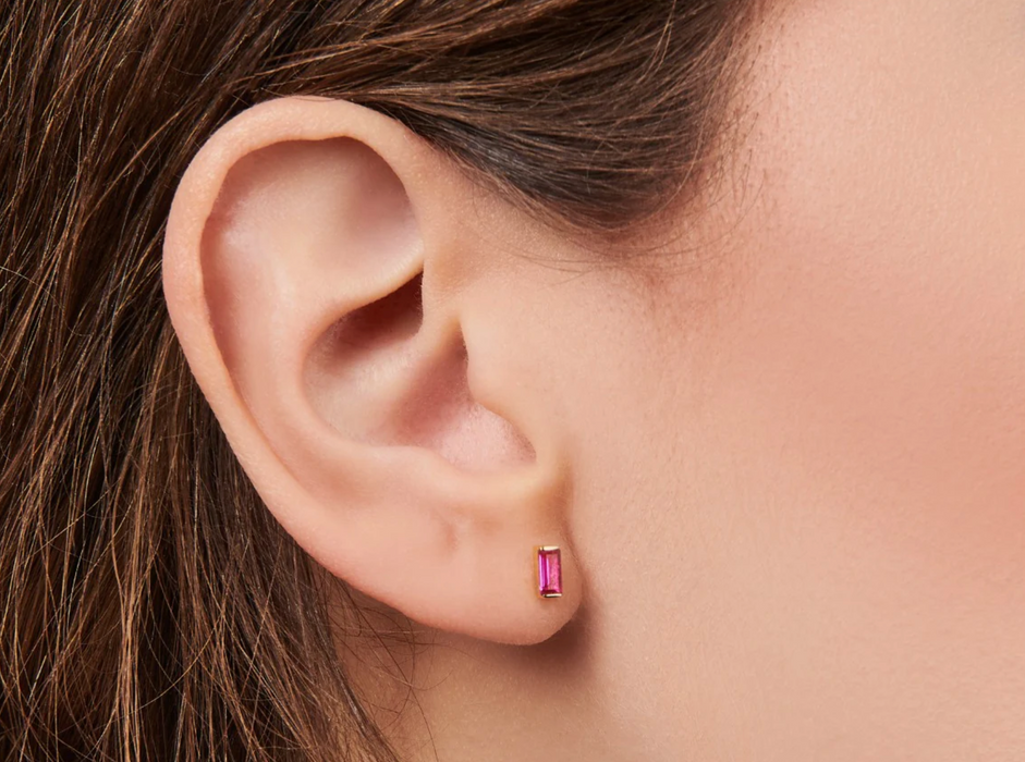 Ruby Baguette Studs