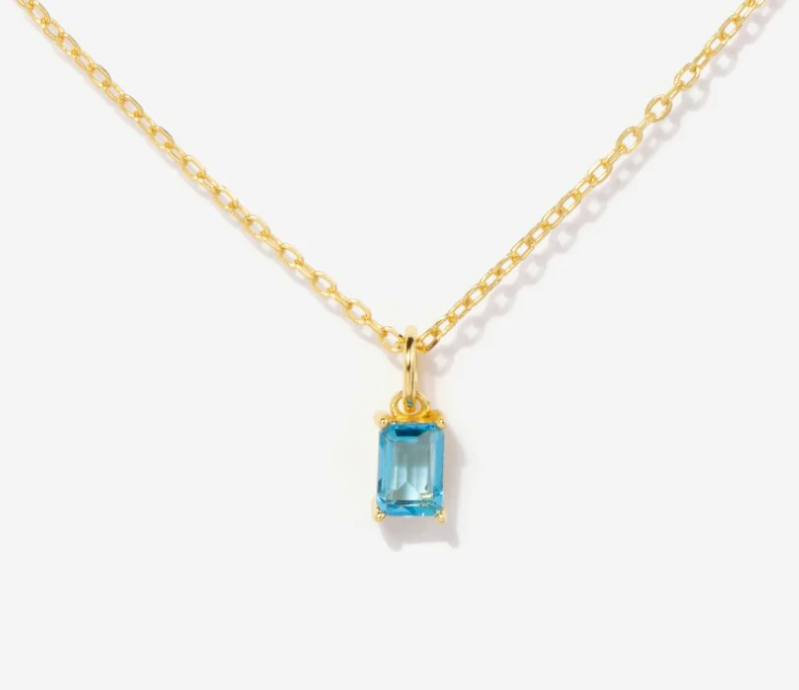 Dainty Baguette Necklace | Blue Topaz (December)