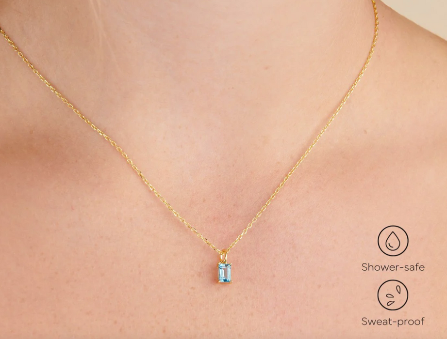 Dainty Baguette Necklace | Blue Topaz (December)