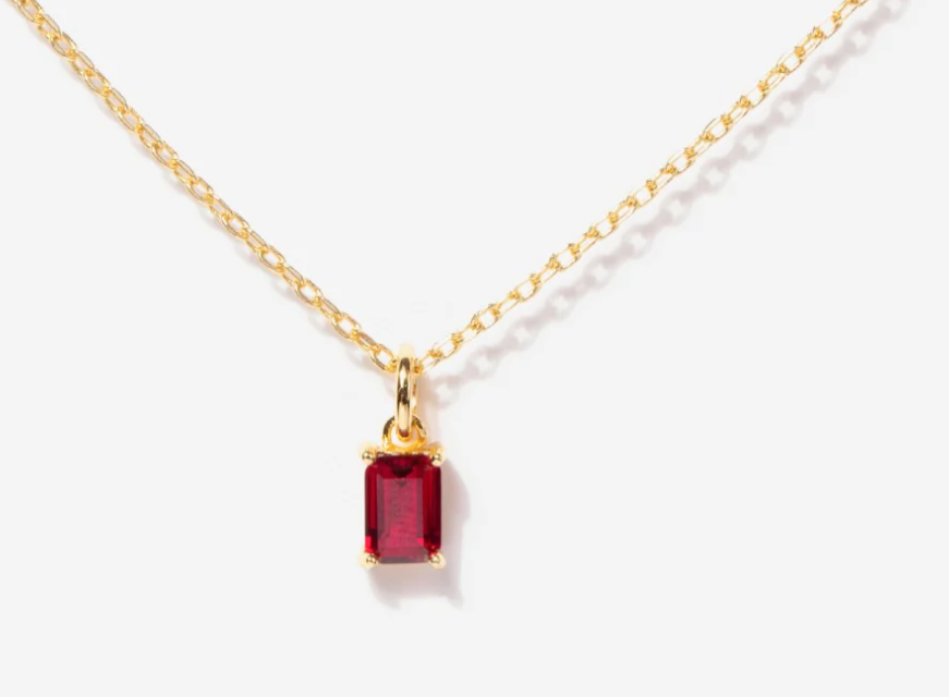 Dainty Baguette Necklace | Ruby (July)