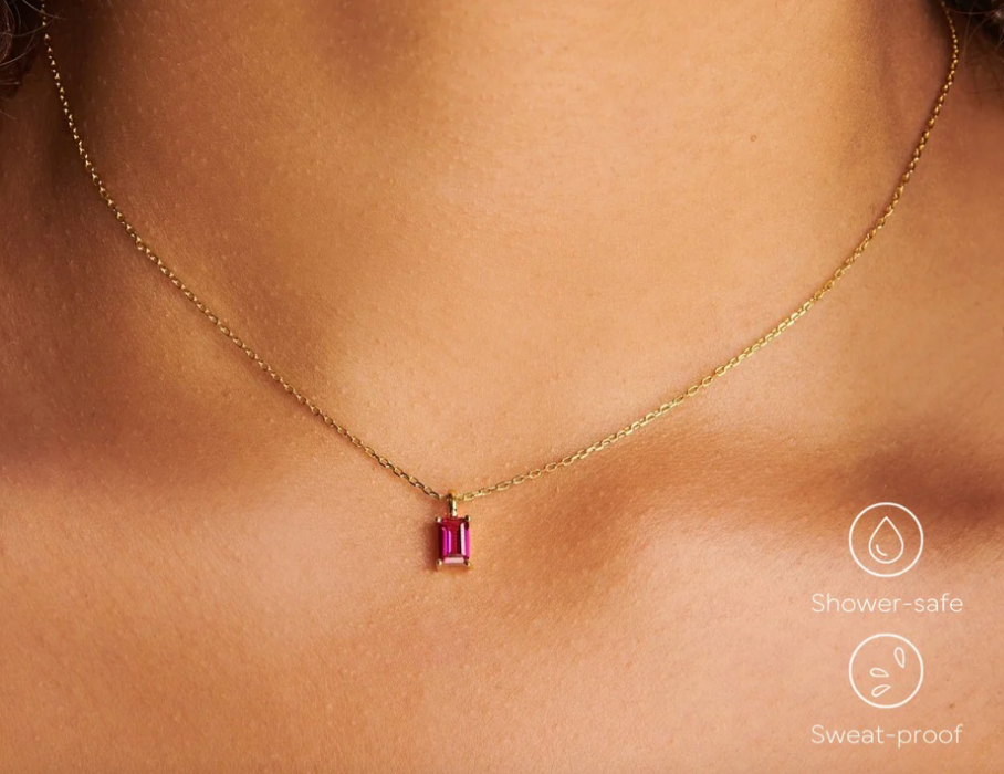 Dainty Baguette Necklace | Ruby (July)