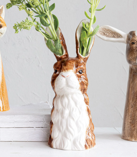 Hand-Painted Rabbit Vase