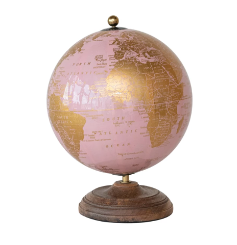 Pink Globe on Wooden Stand