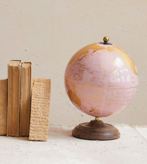 Pink Globe on Wooden Stand