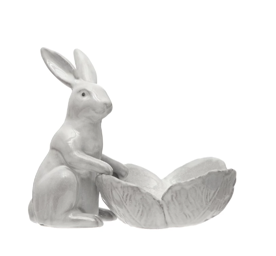 Stoneware Bunny w/Flower Bowl