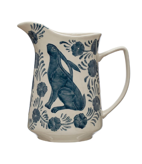 Handpainted Stoneware Pitcher w/Rabbit