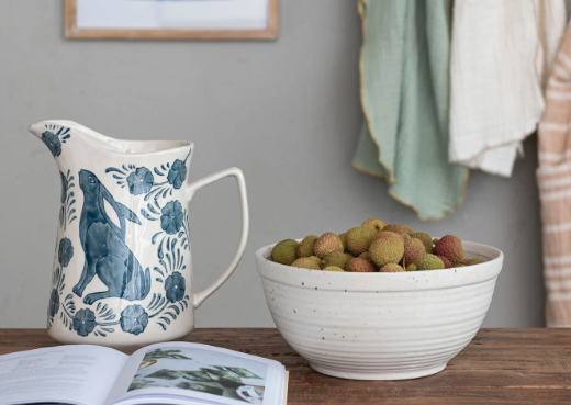 Handpainted Stoneware Pitcher w/Rabbit