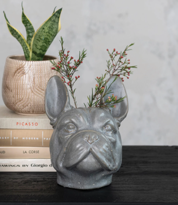 French Bulldog Stoneware Vase