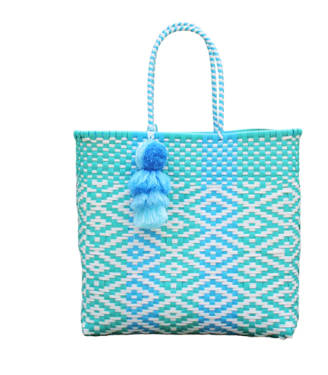 Large Tote | Aqua Blue Flower Scaled