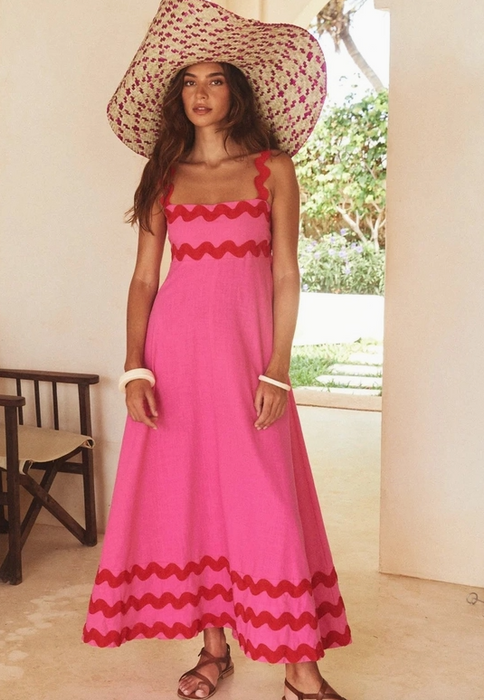 Summer Maxi Dress | Pink w/Red