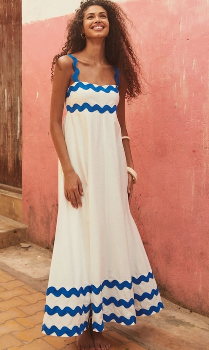 Summer Maxi Dress | White w/Blue