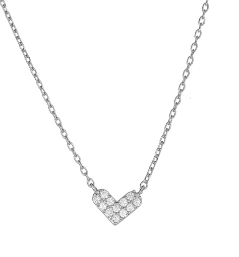 Mini Crystal Heart Necklace | Silver