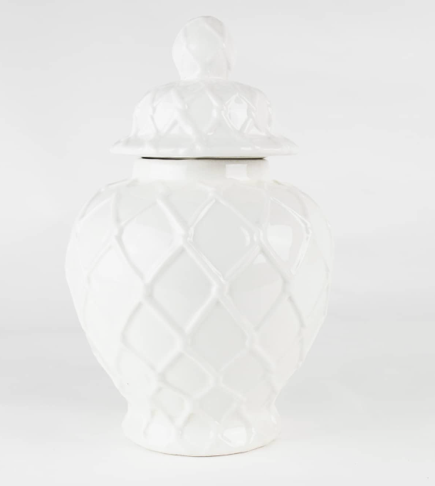 Large White Textured Ginger Jar