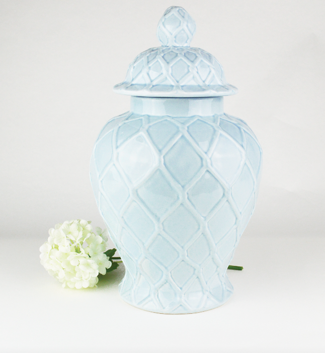 Large Lt Blue Textured Ginger Jar