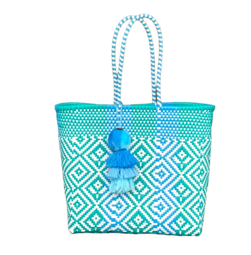 Medium Tote | Aqua Blue Flower