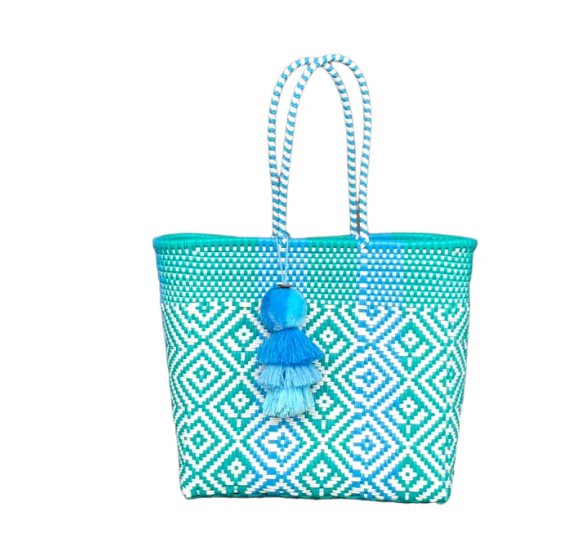 Large Tote | Aqua Blue Flower