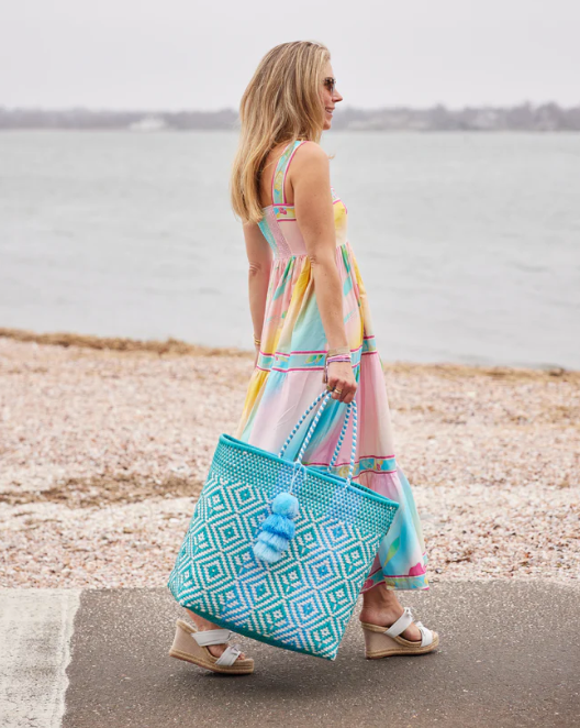 Large Tote | Aqua Blue Flower