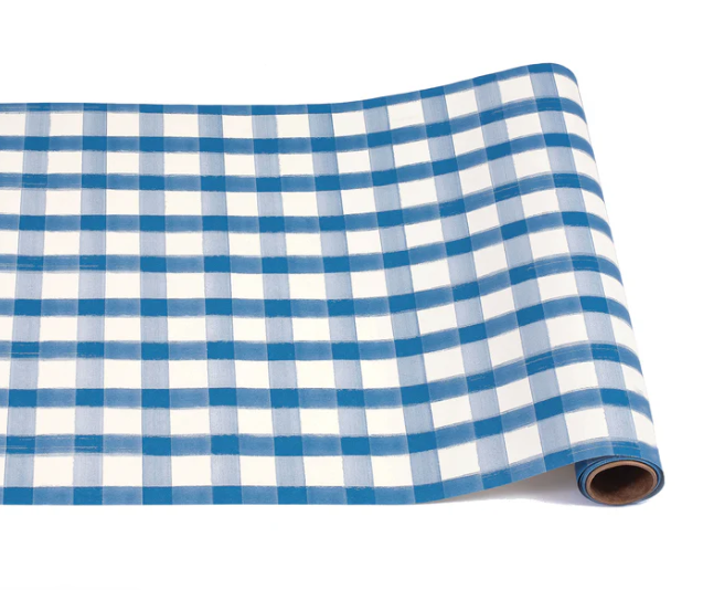 Paper Table Runner | Blue Painted Check