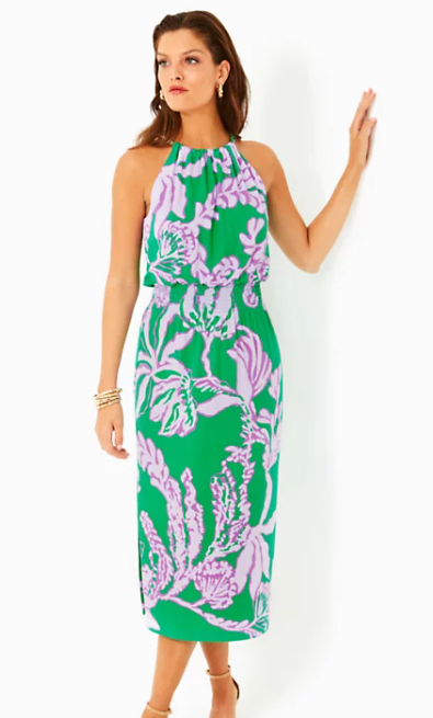 Gracelyn Halter Dress | Brazilian Green Salty Sandbar Enigineered