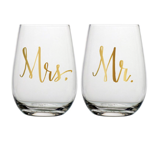 Mr & Mrs Stemless Wine Glass Set