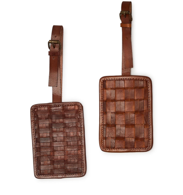 Chestnut Woven Leather Luggage Tag