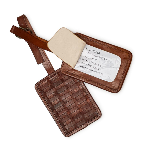 Chestnut Woven Leather Luggage Tag