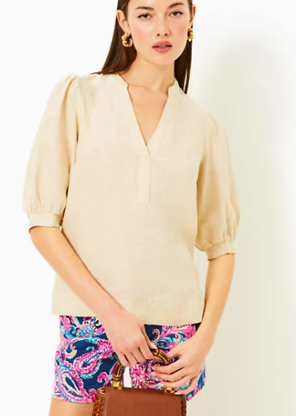 Mialeigh Linen Top | Sand Bar