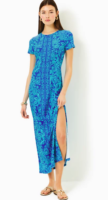 UPF 50+Kaden Maxi Dress | Martinique Blue Jungle Oasis