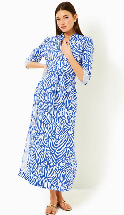 Millicent Linen Maxi Dress | Martinique Blue Zee Bebe