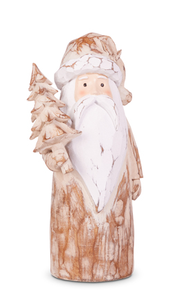 8" Natural Distressed Carved Santa