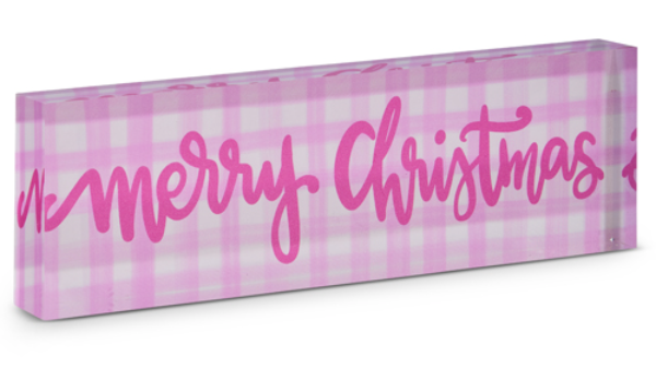 Acrylic Pink Gingham Merry Christmas Block